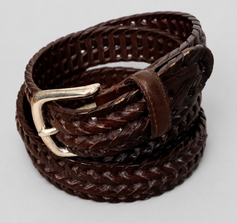 Dockers Men’s Brown Braided Leather Belt Size 40 Silver-Tone Buckle